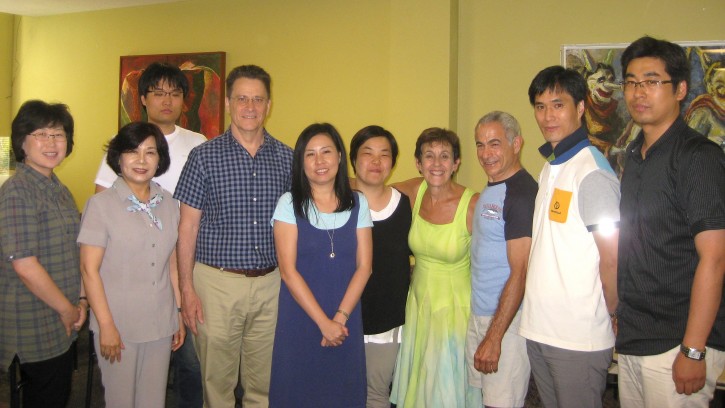 Our faculty share a moment with the Korean teachers.
