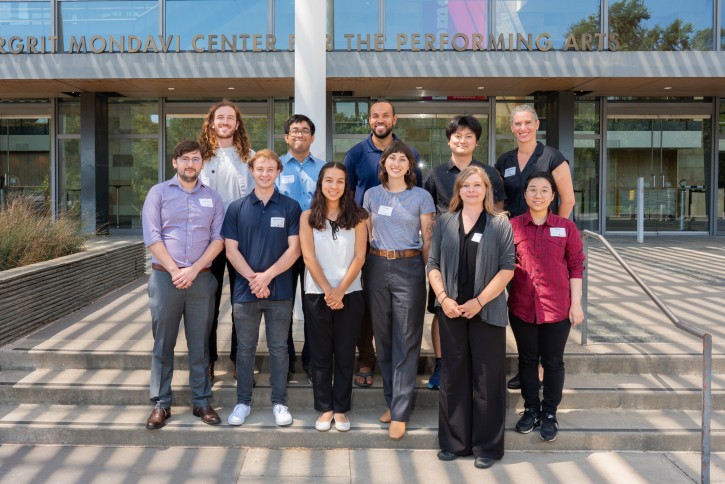 Mathematics teaching credential candidates stand together in front of the Mondavi Center