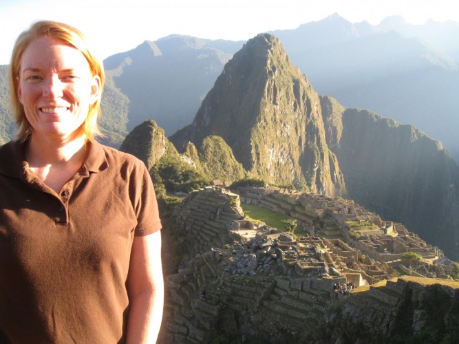 JennieRae standing in front of Machu Pichu