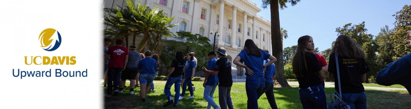 A group of students walks single file to the California State Capitol