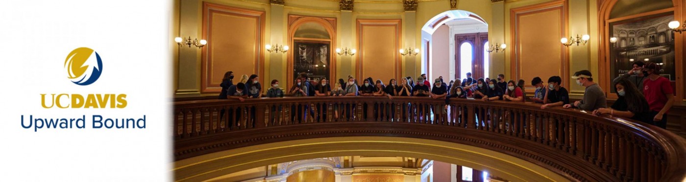 Students stand in a row along the balcony in the California State Capitol rotunda