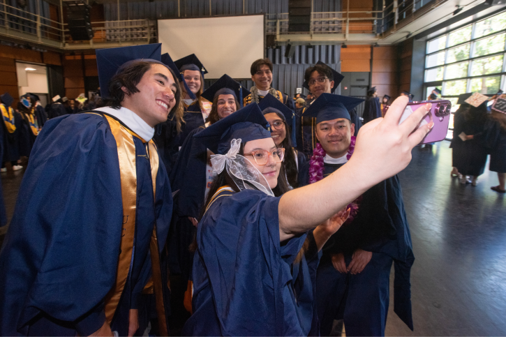 A group of MA grads take a selfie.