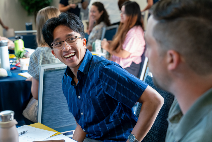 Students talk and laugh