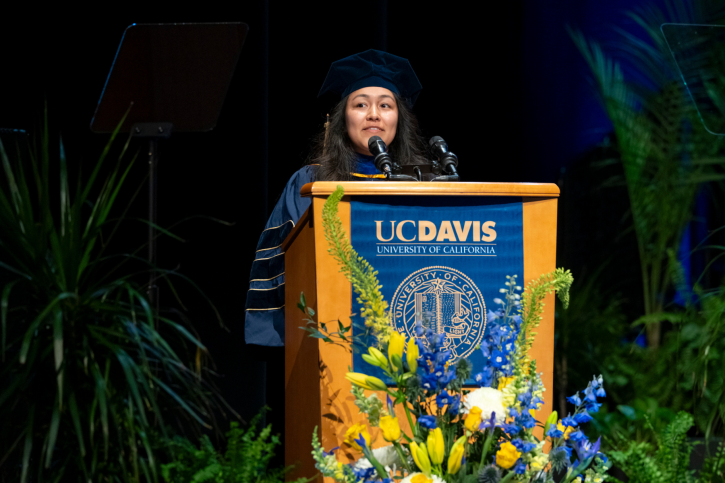 Student speaker Mariana addresses the audience.