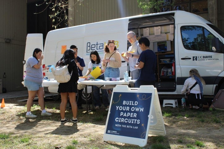 The Beta Lab van parked in front of the School of Education building.