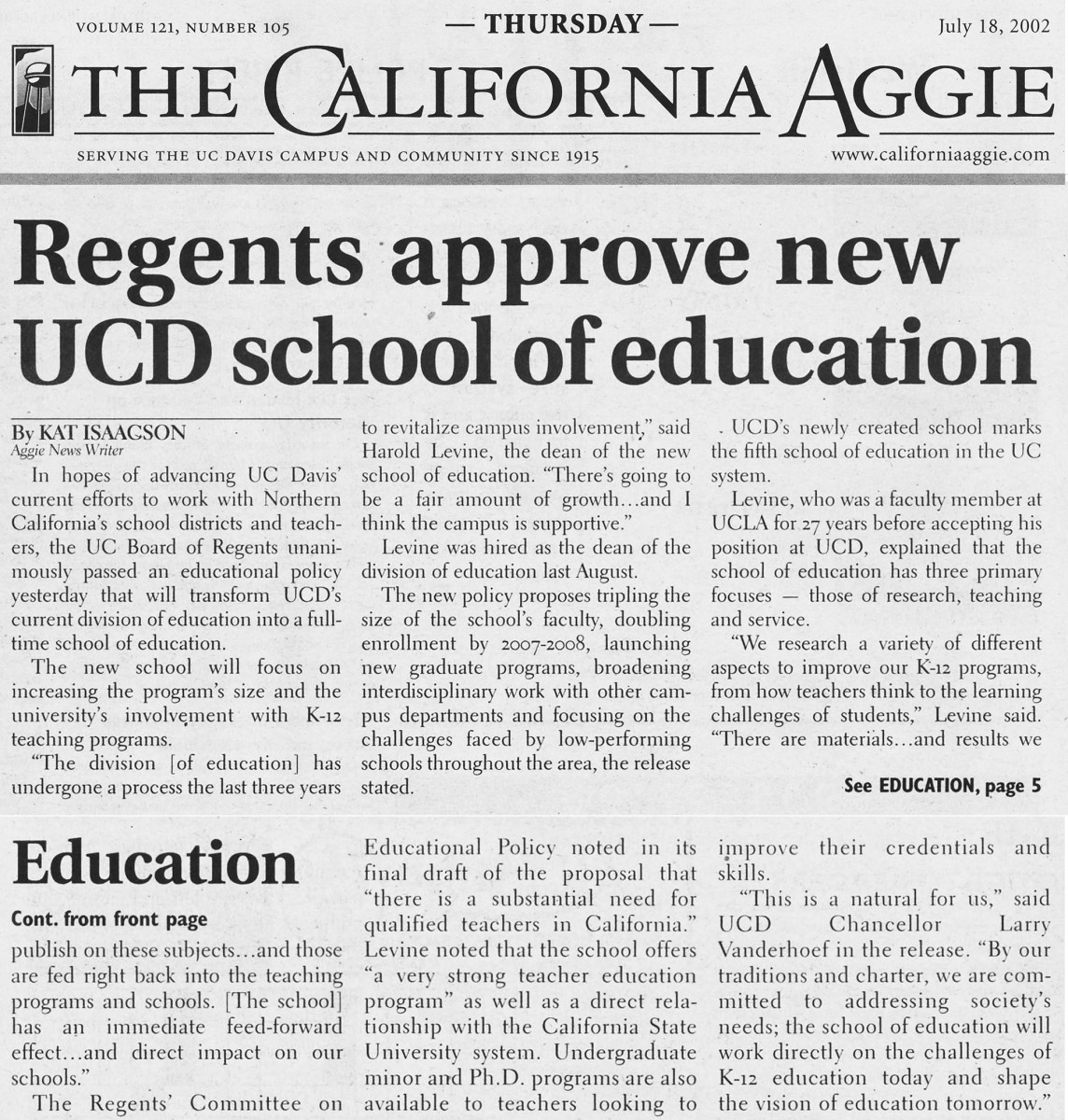 article about education in newspaper