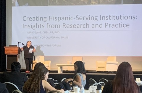 UC Davis Professor Marcela Cuellar presenting “Creating Hispanic-Serving Institutions: Insights from Research and Practice”