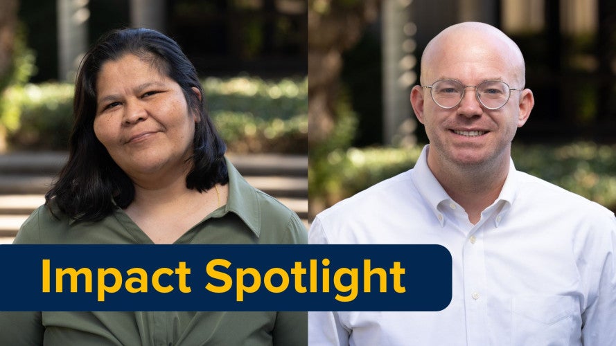 Headshots of Ana Castellon and Casey Manogue, respectively. Overlay text reads "Impact Spotlight."