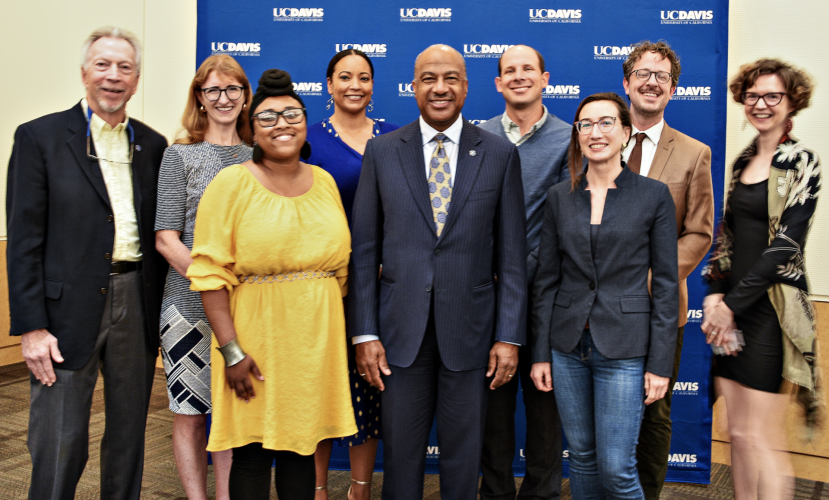 The 2024-25 Chancellor's Fellows pose for a group photo with UC Davis Chancellor Gary S. May.