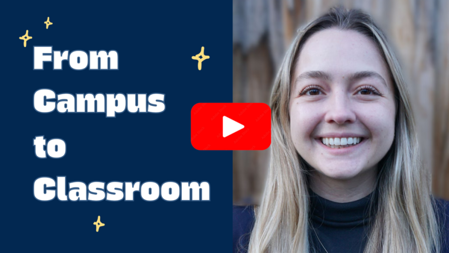A YouTube still that reads "From Campus to Classroom." On the right side of the image is a portrait of Taylor Ferdinandsen.