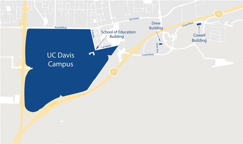 map of UC Davis campus and nearby neighborhoods